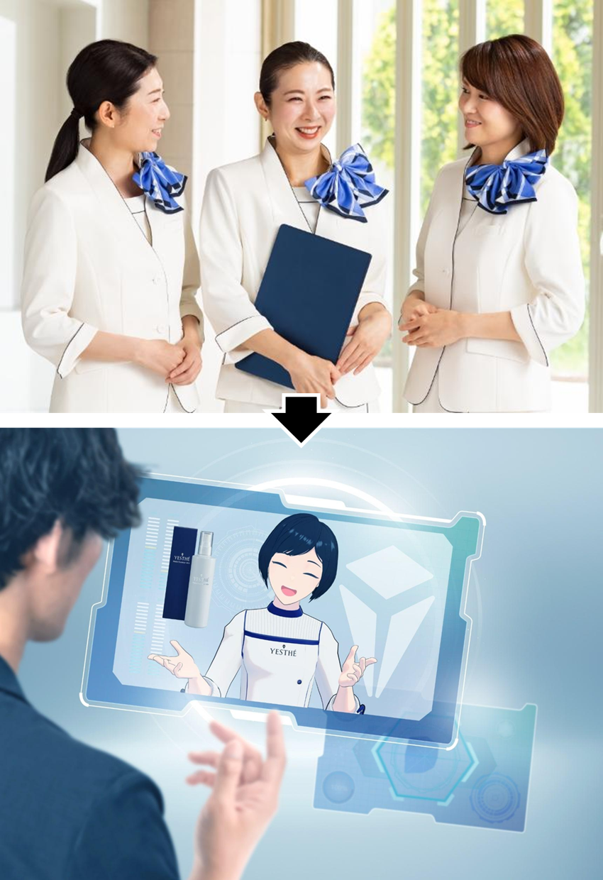 CONCIERGE:イエステ・アバターコンシェルジュによるサポート。PROFESSIONAL:サロン品質のプロ用商品。TECHNOLOGY:AIを導入した最先端テクノロジー。